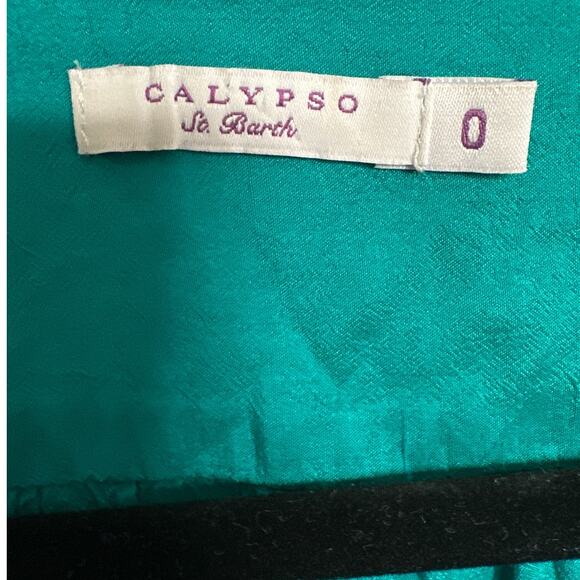 CALYPSO St Barth Silk Wrap Dress Teal V Neck Short Sleeve Tie Waist Size 0 - Picture 3 of 6